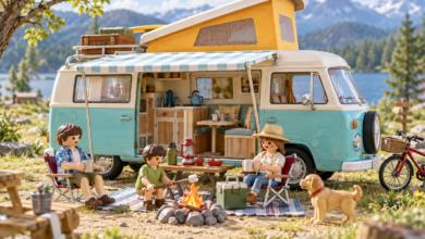 Playmobil Volkswagen T1 Camping - Cheap4stuff.com Playmobil Volkswagen T1 Camping playset with retro camper van and accessories